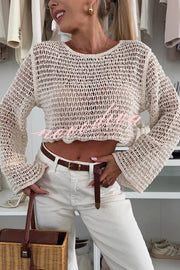 Fashion Knitted Hollow Long Sleeve Round Neck Holiday Cover Up