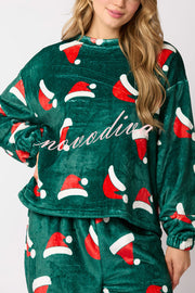 Christmas Printed Crew Neck Long Sleeve Top and Elastic Waist Loose Pants Set