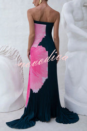 All about Her Pleated Floral Print Off Shoulder A-line Maxi Dress