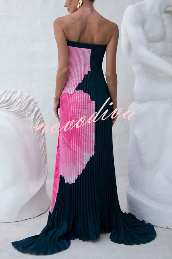 All about Her Pleated Floral Print Off Shoulder A-line Maxi Dress