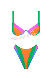 Bold Summer Colorblock High Rise Stretch Two-piece Bikini Swimsuit