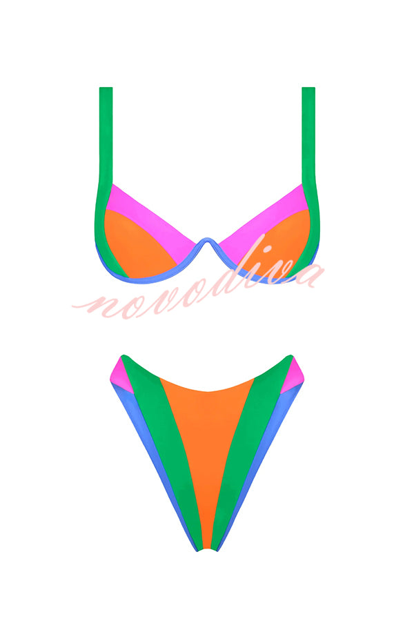 Bold Summer Colorblock High Rise Stretch Two-piece Bikini Swimsuit