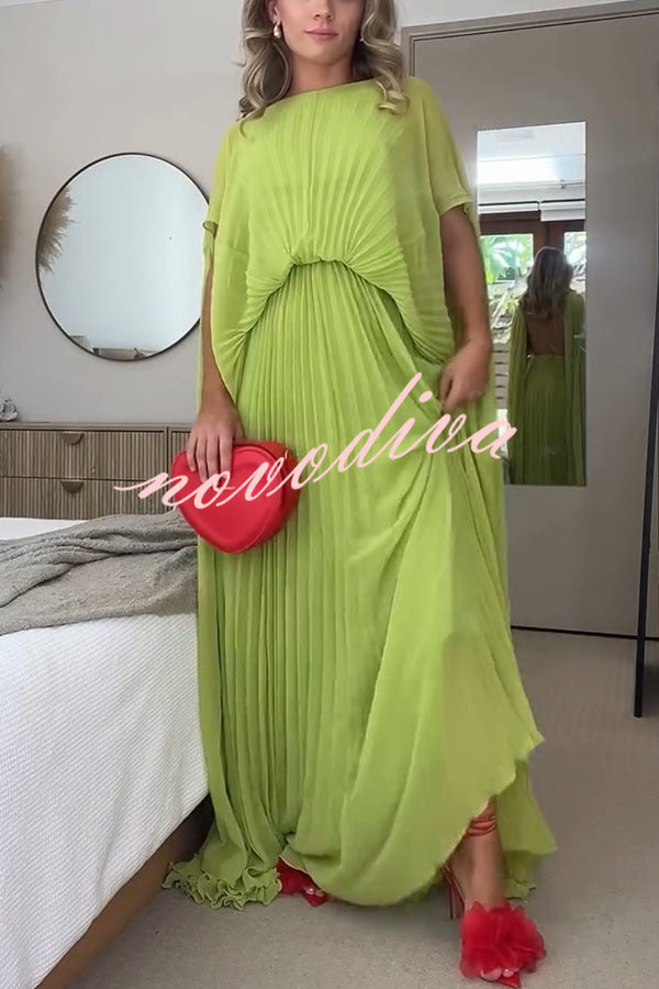 Spring Whispers Chiffon Pleated Wide Sleeve Volume Maxi Dress