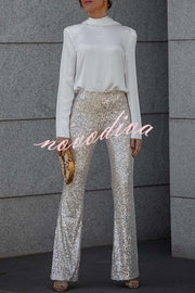 Diva Sequin High Rise Elastic Waist Flare Pants