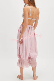Pastoral Style Elastic Waist Lace Hem Bloomer Pants