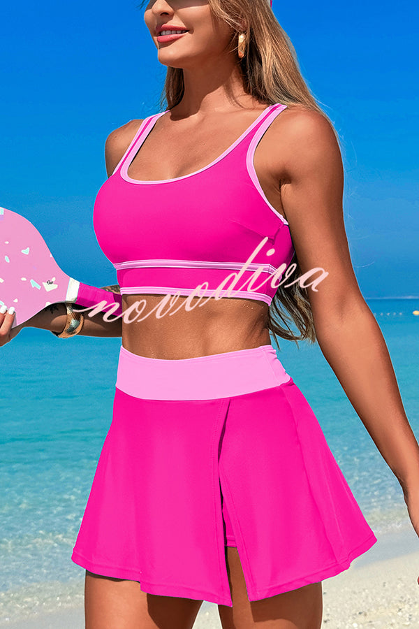 Fashion Contrast Color Stretch Sports Two-piece Bikini Swimsuit