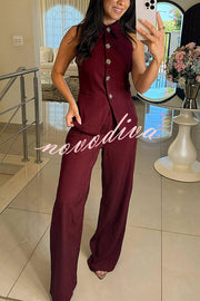 Fashion Lapel Sleeveless Button Vest and Casual Straight-leg Suit Pants Set