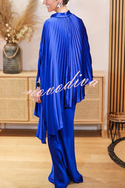 Lily Satin Solid Color Pleated Loose Cape and Elegant Maxi Skirt Set