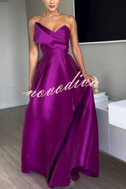 Queen Style Satin Triangular Shape Off Shoulder Prom Maxi Dress