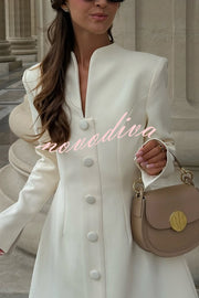 Solid Color Long-sleeved Slim-fit Button-down Casual Mini Dress