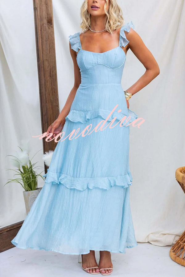 Solid Color Halter Backless Tie Elegant Ruffle Maxi Dress