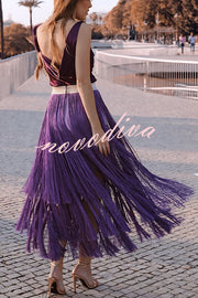 Elegant Tassel Hem Elastic Waist Casual Maxi Skirt
