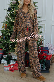 Paige Ribbed Leopard Print Loose Shirt and Elastic Waist Pocketed Pajama Set