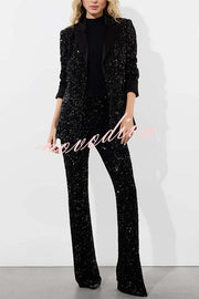 Sparkle Season Sequin Satin Long Sleeve Lapel Formal Party Blazer