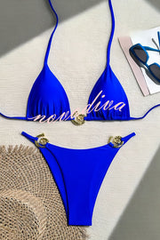 Sexy Halterneck Lace-up Metallic Stretch Two-piece Bikini Swimsuit