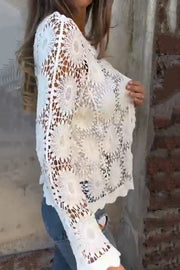 Fashion Hollow Lace Casual Long Sleeve Cardigan