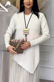 Jensine Ribbed Knit Long Sleeve Irregular Hem Loose Sweater