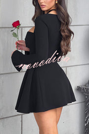 Paris Dream Sweetheart Knotted Neck Long Sleeve Stretch Mini Dress