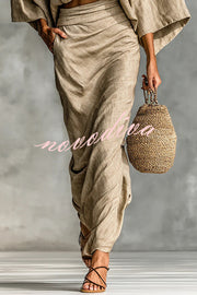Linen Blend Batwing Sleeve Loose Top and Casual Pocket Maxi Skirt Set