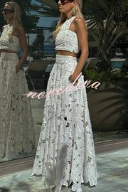 Next Trip Floral Embroidery Crochet Lace Crop Tank Top