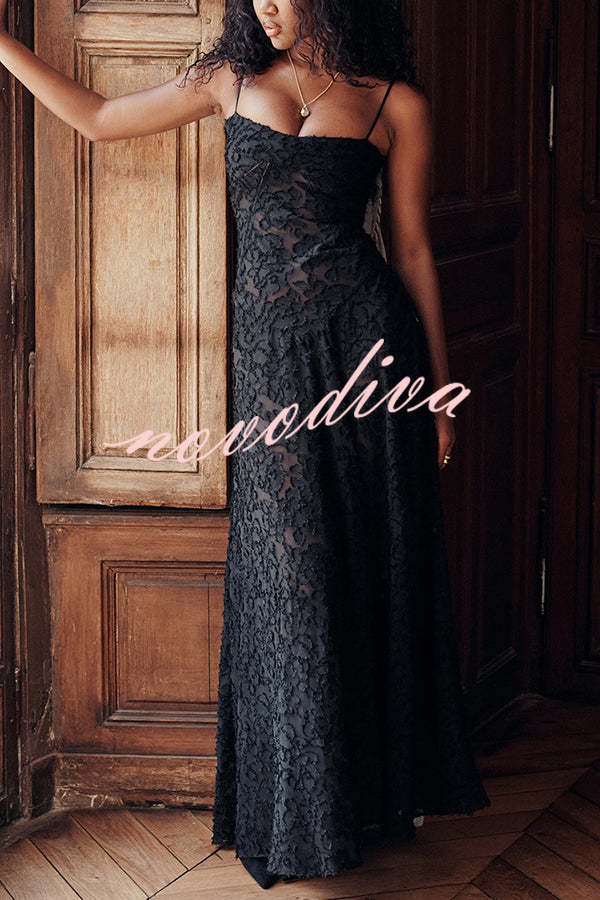 Fashion Sexy Suspenders See-through Holiday Slim Maxi Dress