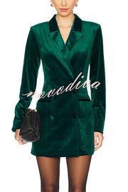 Holiday Soiree Solid Color Velvet Lapel Long Sleeve Blazer Mini Dress