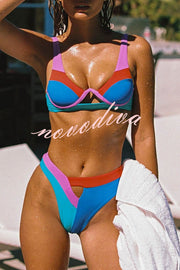 Winter Escape Colorblock Cutout Mid Rise Stretch Bikini Swimsuit