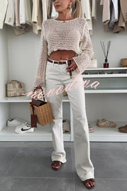 Fashion Knitted Hollow Long Sleeve Round Neck Holiday Cover Up
