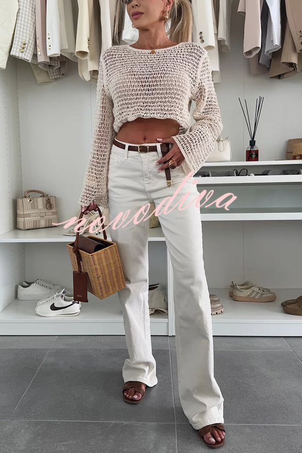 Fashion Knitted Hollow Long Sleeve Round Neck Holiday Cover Up