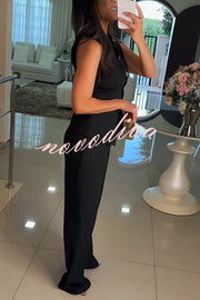 Fashion Lapel Sleeveless Button Vest and Casual Straight-leg Suit Pants Set