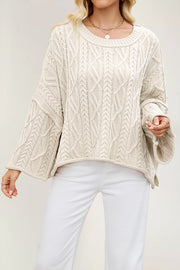 Solid Color Cable Knit Loose Long-sleeved Casual Sweater