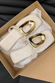 Versatile Square Toe Thong Casual Flat Metal Buckle Sandals