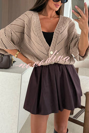 Fashion Hollow Knitted V-neck Button Loose Cardigan