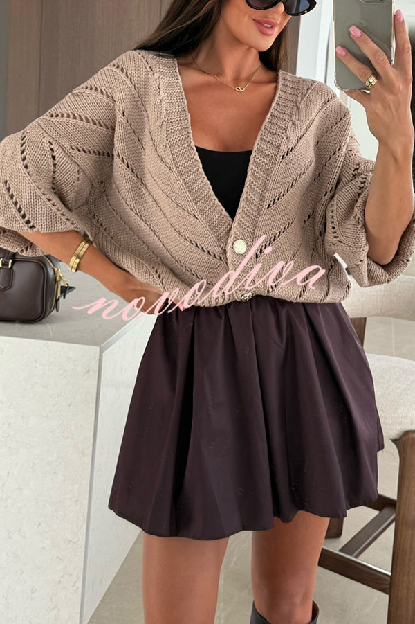 Fashion Hollow Knitted V-neck Button Loose Cardigan