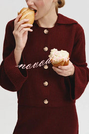Fashion Lapel Bell Sleeve Knitted Cardigan and Casual Mini Skirt Set