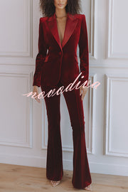 Delicate Daze Velvet Satin Lapel Button Up Long Sleeve Tapered Waist Blazer