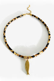 Leopard Print Velvet Rope Design Stainless Steel Necklace