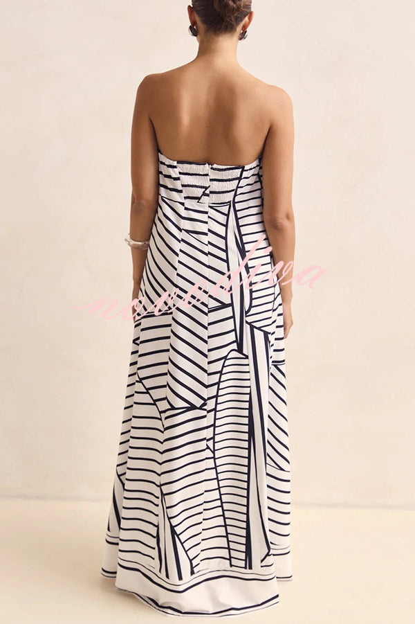 Unique Print Sexy Tube Top Back Zipper Loose Maxi Dress