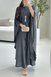 Solid Satin Batwing Sleeve Loose Maxi Dress