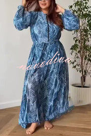 Unique Print One-piece Swimsuit and Cardigan and High Rise Pants Three-piece Set