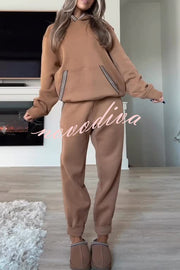 Tasman Braid Trim Kangaroo Pocket Hooded Sweatshirt and Elastic Waist Jogger Pants Set