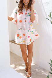 Sunshine Days Unique Print Button Loose Shirt Romper