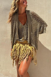 Fashionable Vacation Knit Hollow Bat Sleeve Loose Cardigan