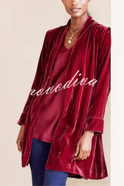 Solid Color Velvet Long-sleeved Loose Mid-length Coat