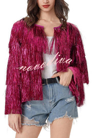 Start The Party Gold Foil Tassels Long Sleeve Jacket