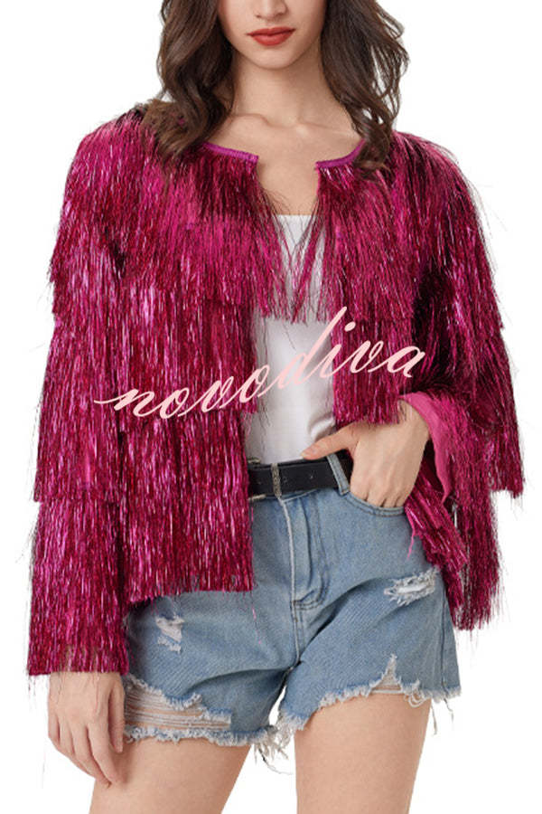 Start The Party Gold Foil Tassels Long Sleeve Jacket