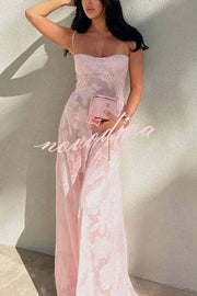 Fashion Sexy Suspenders See-through Holiday Slim Maxi Dress