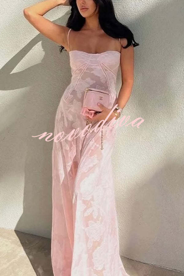 Fashion Sexy Suspenders See-through Holiday Slim Maxi Dress
