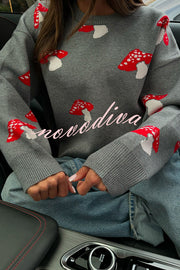 Mushroom Pattern Casual Loose Round Neck Knitted Sweater