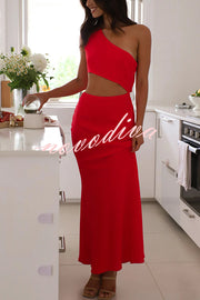 Solid Color Sexy One Shoulder Off Waist Maxi Dress